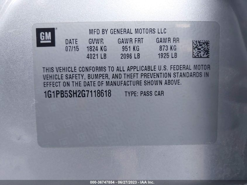 2016 CHEVROLET CRUZE LIMITED LS - 1G1PB5SH2G7118618