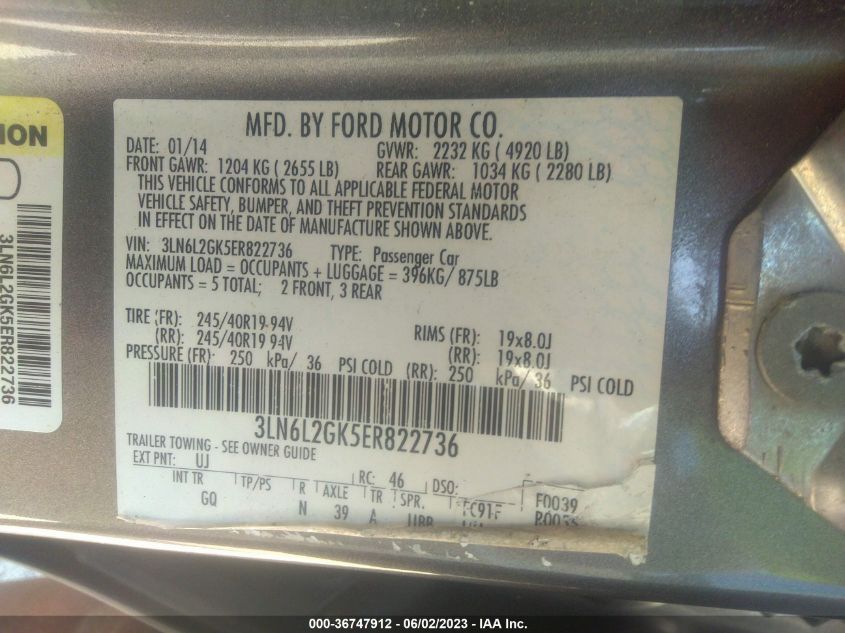2014 LINCOLN MKZ - 3LN6L2GK5ER822736