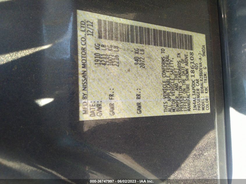 2013 NISSAN ALTIMA 2.5 S - 1N4AL3AP0DC186108