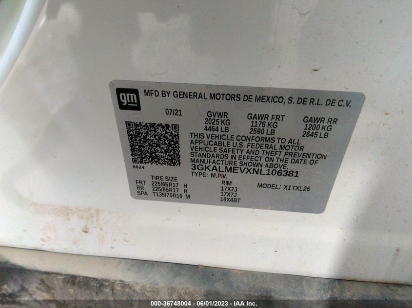 VIN 3GKALMEVXNL106381 2022 GMC TERRAIN SLE