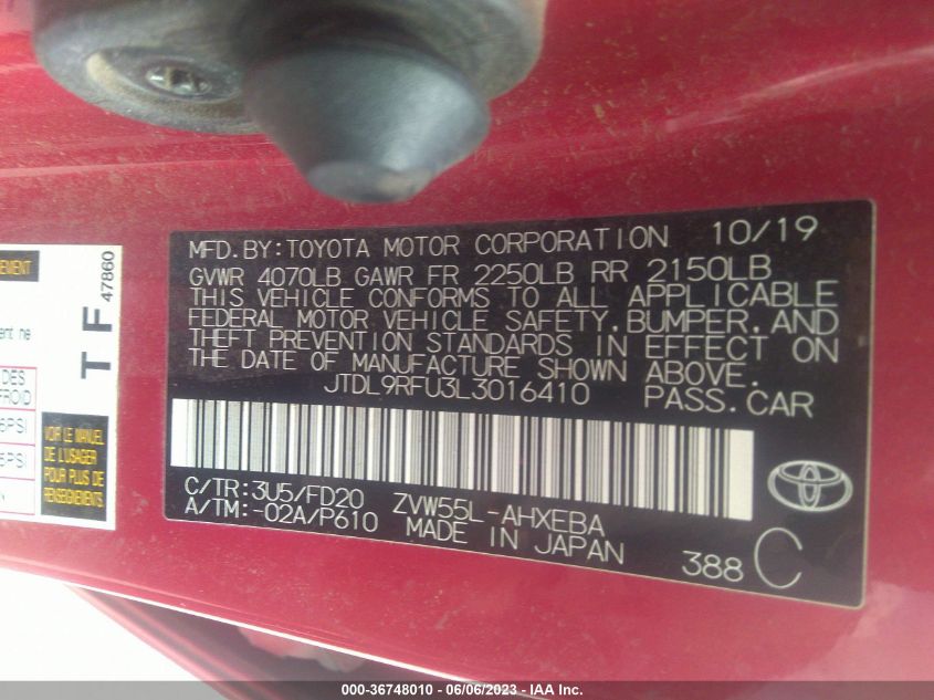 2020 TOYOTA PRIUS LE/XLE - JTDL9RFU3L3016410