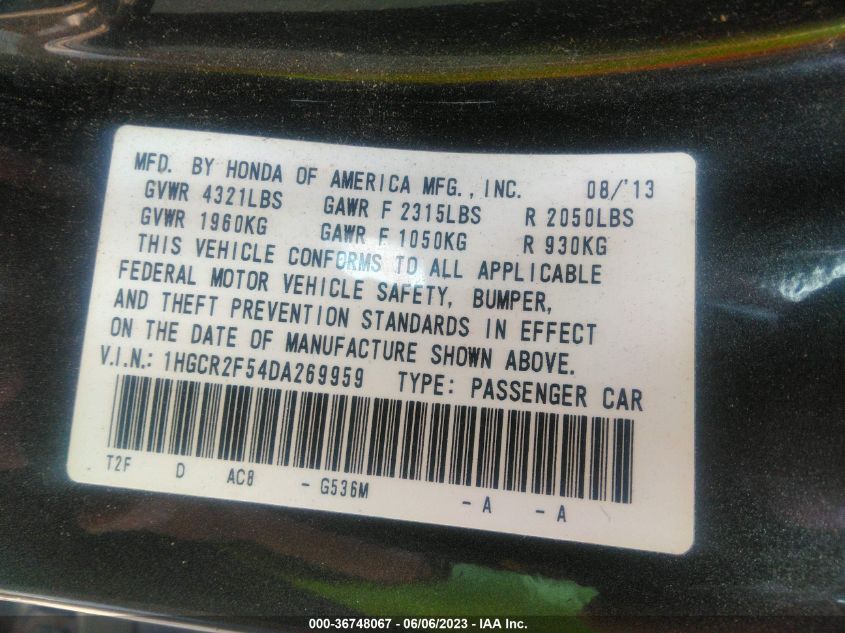 2013 HONDA ACCORD SDN SPORT - 1HGCR2F54DA269959