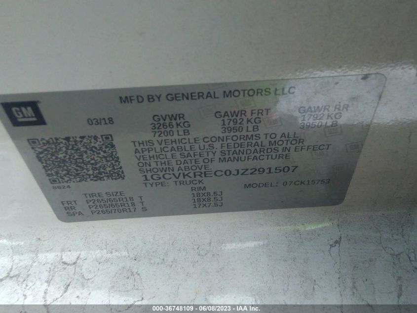 2018 CHEVROLET SILVERADO 1500 LT - 1GCVKREC0JZ291507