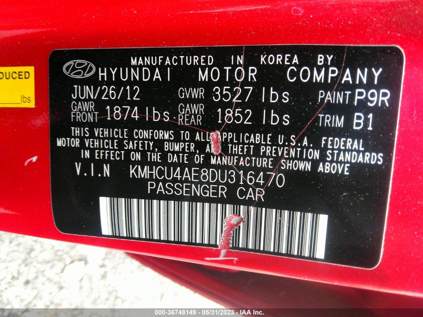 2013 HYUNDAI ACCENT GLS - KMHCU4AE8DU316470