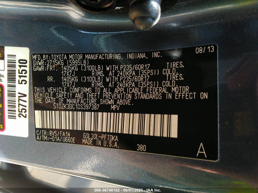 2013 TOYOTA SIENNA L - 5TDZK3DC1DS397387