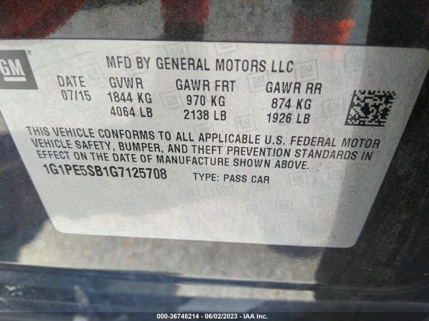 2016 CHEVROLET CRUZE LIMITED LT - 1G1PE5SB1G7125708