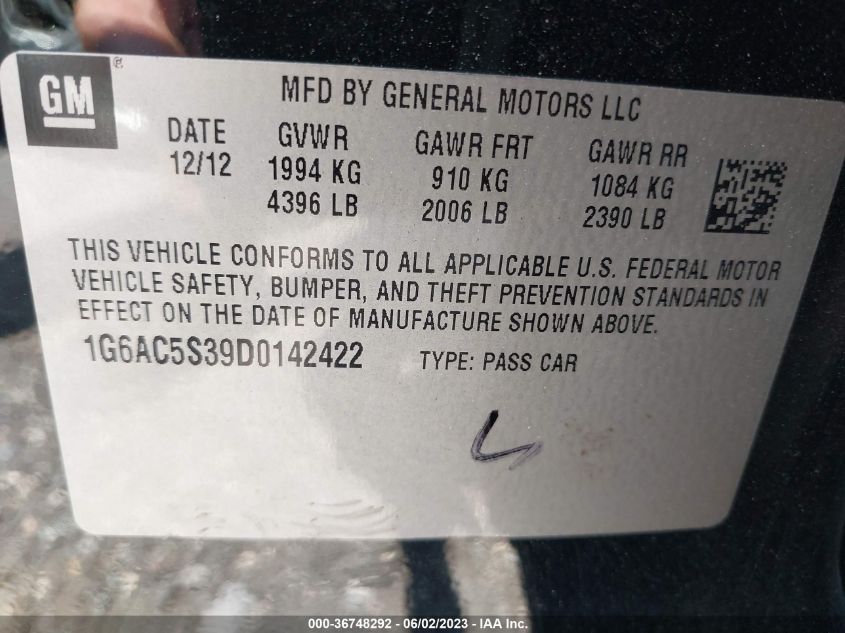 2013 CADILLAC ATS PERFORMANCE - 1G6AC5S39D0142422