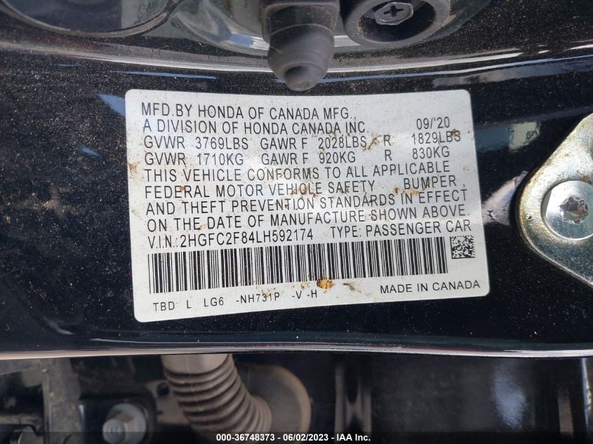 2020 HONDA CIVIC SEDAN SPORT - 2HGFC2F84LH592174