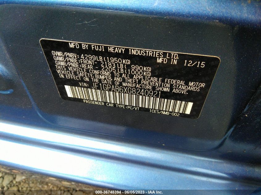 2016 SUBARU IMPREZA WAGON 2.0I PREMIUM - JF1GPAB6XG8240921