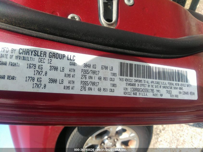 2013 RAM 1500 TRADESMAN - 1C6RR6KGXDS561785