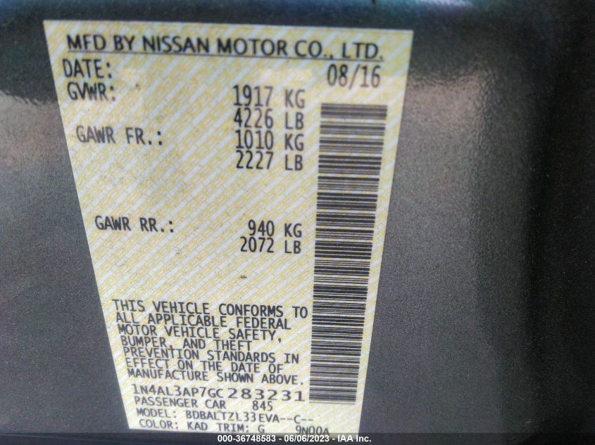 2016 NISSAN ALTIMA 2.5 SL - 1N4AL3AP7GC283231
