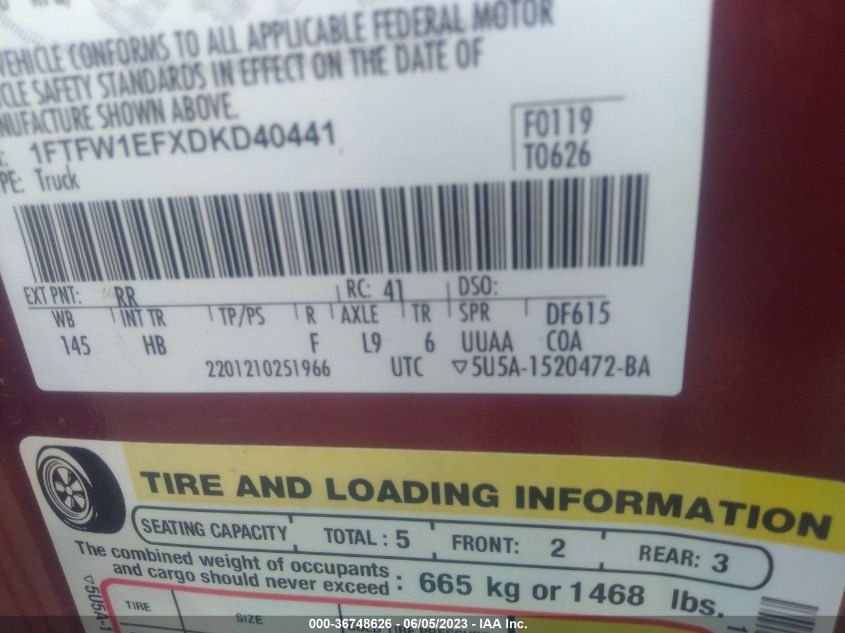 2013 FORD F-150 XL/XLT/FX4/LARIAT - 1FTFW1EFXDKD40441