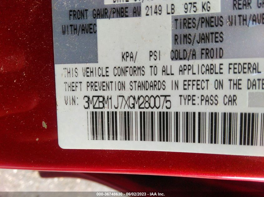 2016 MAZDA MAZDA3 I SPORT - 3MZBM1J7XGM280075