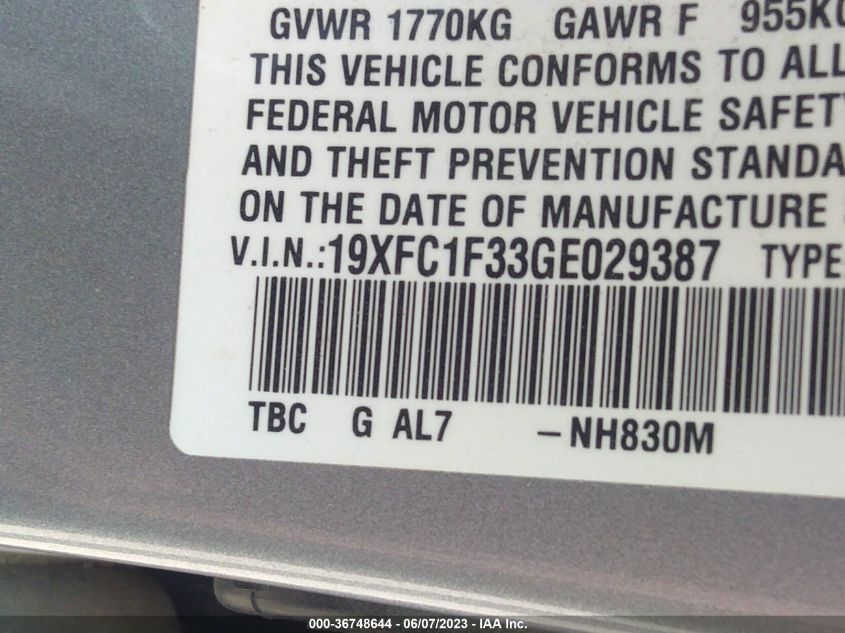 2016 HONDA CIVIC SEDAN EX-T - 19XFC1F33GE029387
