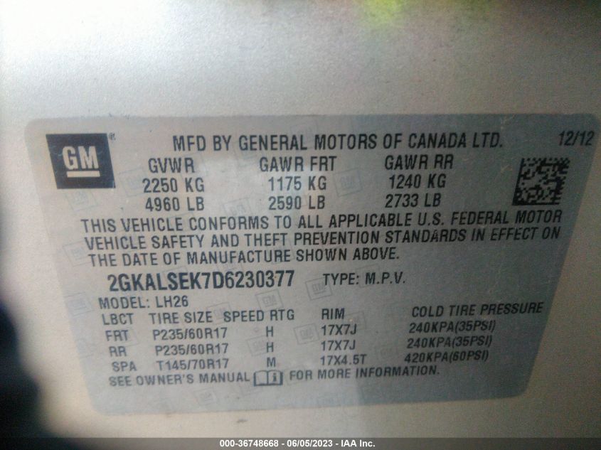 2013 GMC TERRAIN SLE - 2GKALSEK7D6230377