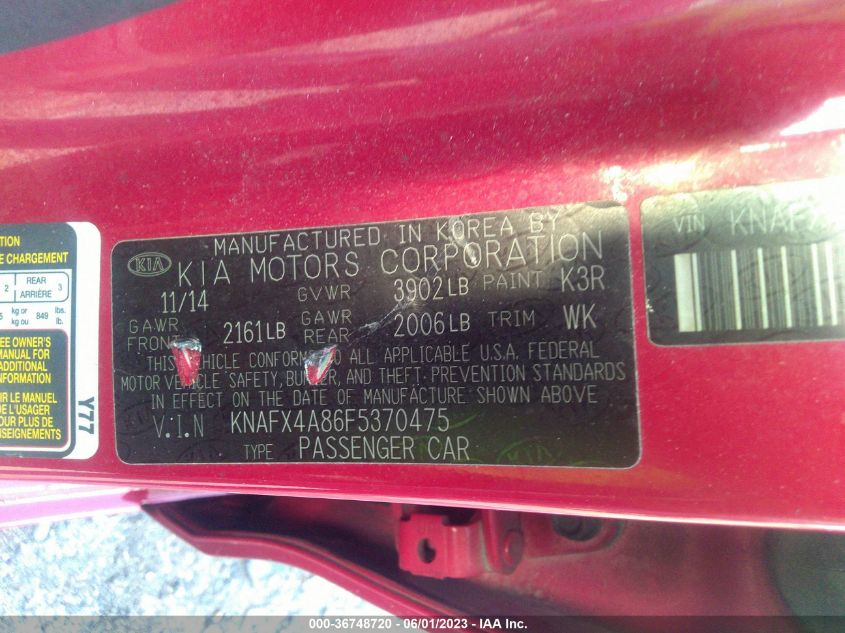 2015 KIA FORTE EX - KNAFX4A86F5370475