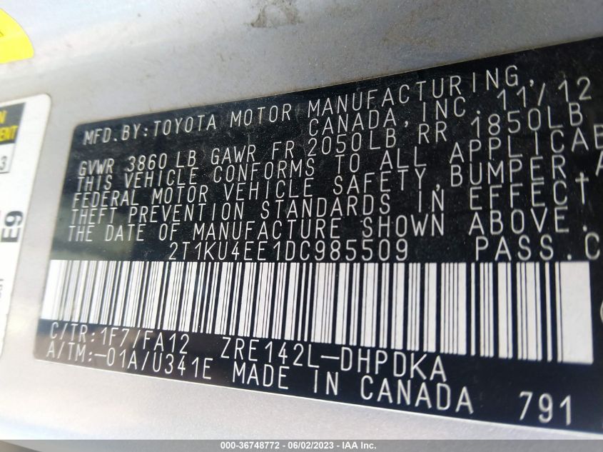 2013 TOYOTA MATRIX L 2T1KU4EE1DC985509