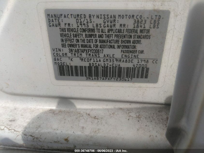 2015 NISSAN SENTRA SV - 3N1AB7APXFY230617