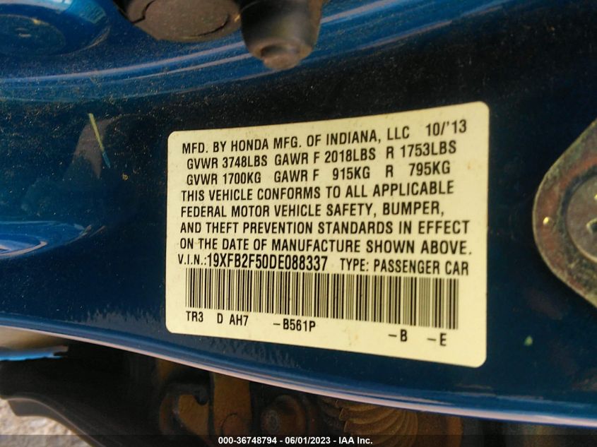2013 HONDA CIVIC SDN LX - 19XFB2F50DE088337