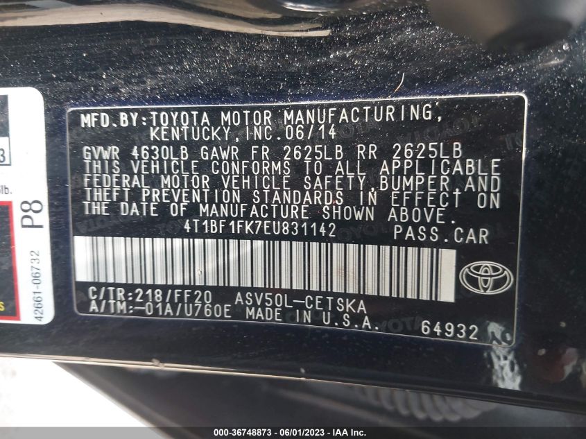 2014 TOYOTA CAMRY L/LE/XLE/SE/SE SPORT - 4T1BF1FK7EU831142
