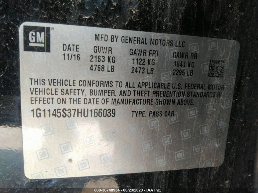 2017 CHEVROLET IMPALA PREMIER - 1G1145S37HU166039