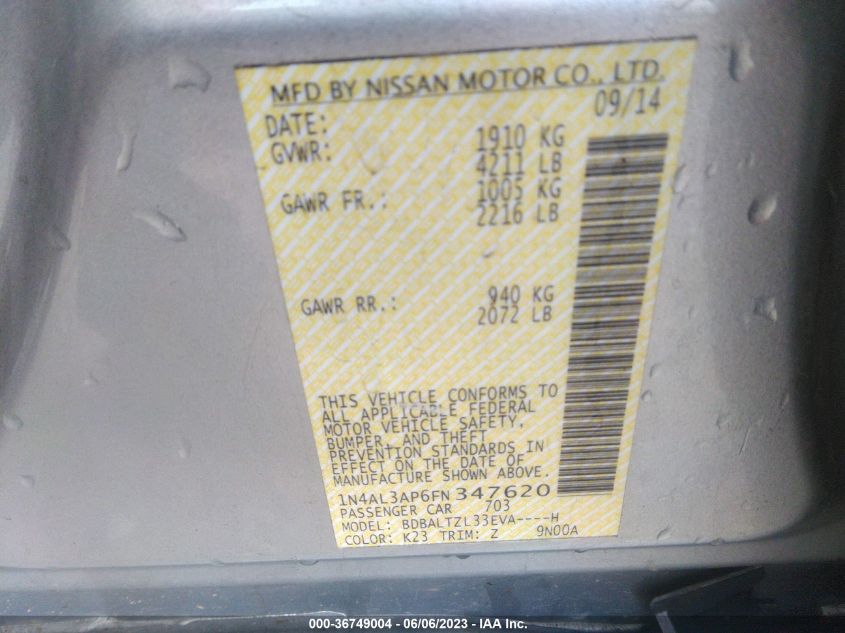 2015 NISSAN ALTIMA 2.5 SL - 1N4AL3AP6FN347620