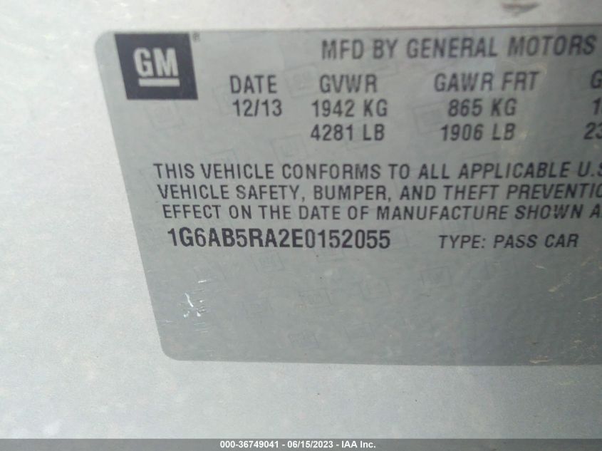 2014 CADILLAC ATS LUXURY RWD - 1G6AB5RA2E0152055