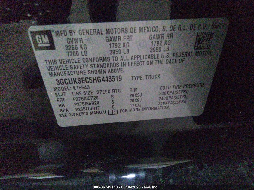 2017 CHEVROLET SILVERADO 1500 LTZ - 3GCUKSEC5HG443519