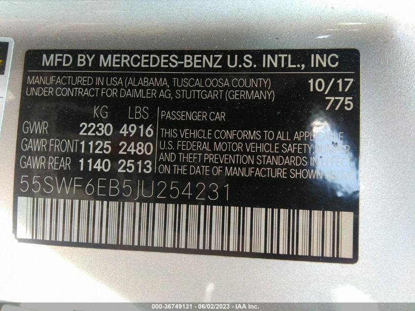 55SWF6EB5JU254231 2018 MERCEDES-BENZ C-CLASS, photo no. 9