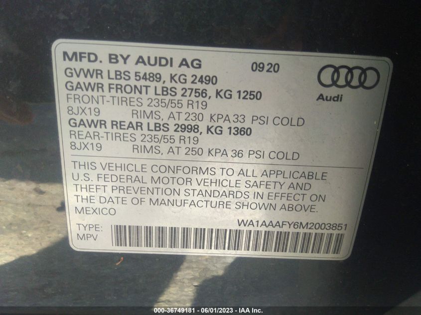 WA1AAAFY6M2003851 2021 AUDI Q5, photo no. 9