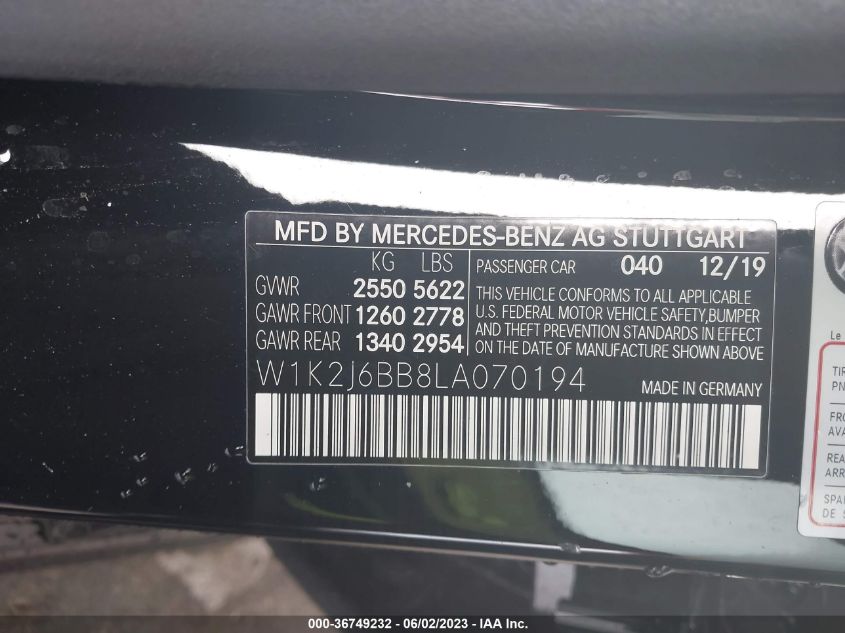 2020 MERCEDES-BENZ CLS AMG CLS 53 W1K2J6BB8LA070194