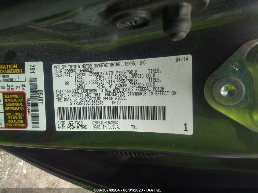 2014 TOYOTA TUNDRA 2WD TRUCK SR 5TFRU5F19EX032243