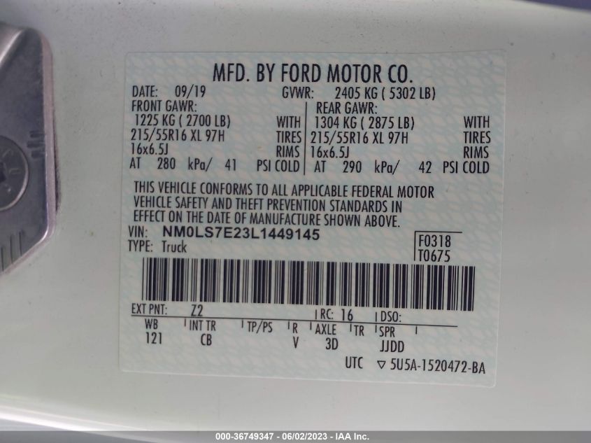 2020 FORD TRANSIT CONNECT VAN XL - NM0LS7E23L1449145