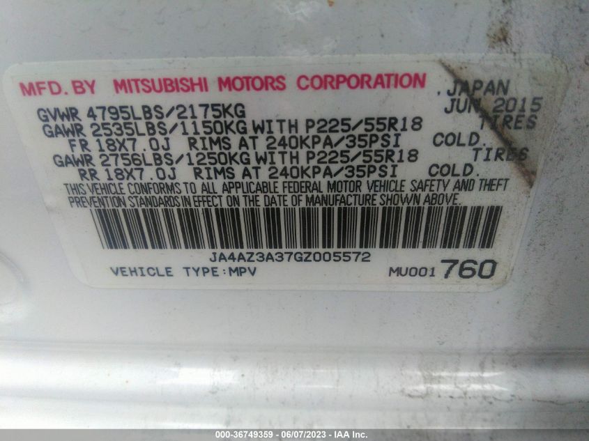2016 MITSUBISHI OUTLANDER SE/SEL/ES - JA4AZ3A37GZ005572
