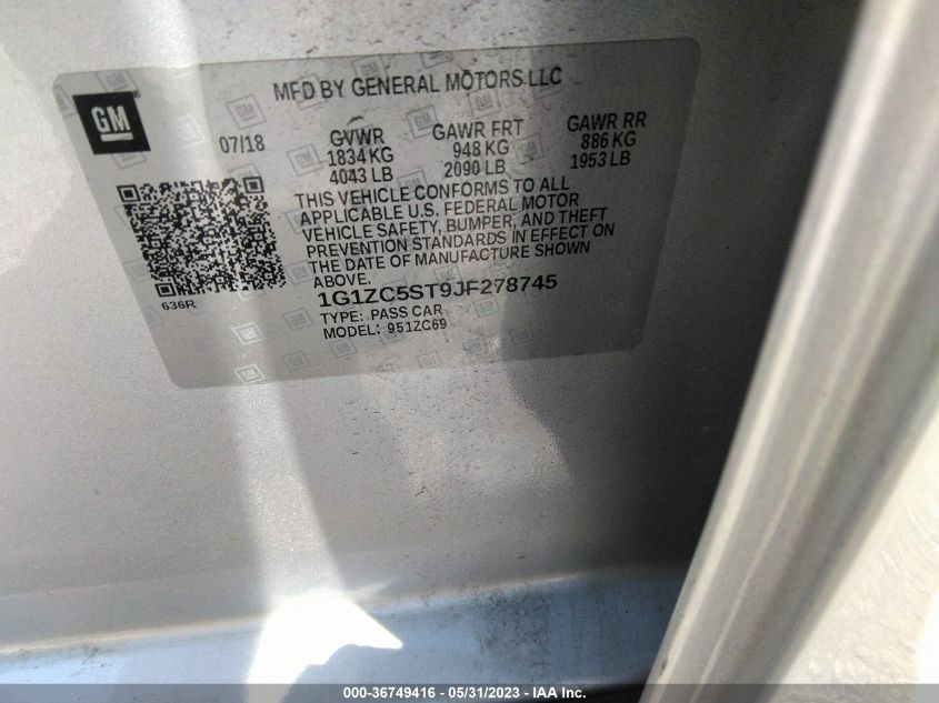 2018 CHEVROLET MALIBU LS - 1G1ZC5ST9JF278745