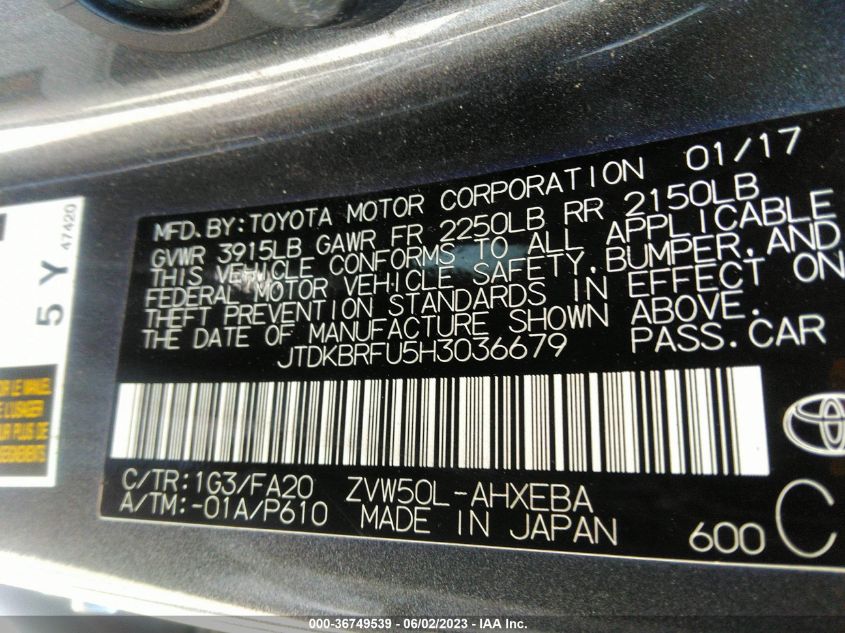 2017 TOYOTA PRIUS TWO/TWO ECO/THREE - JTDKBRFU5H3036679
