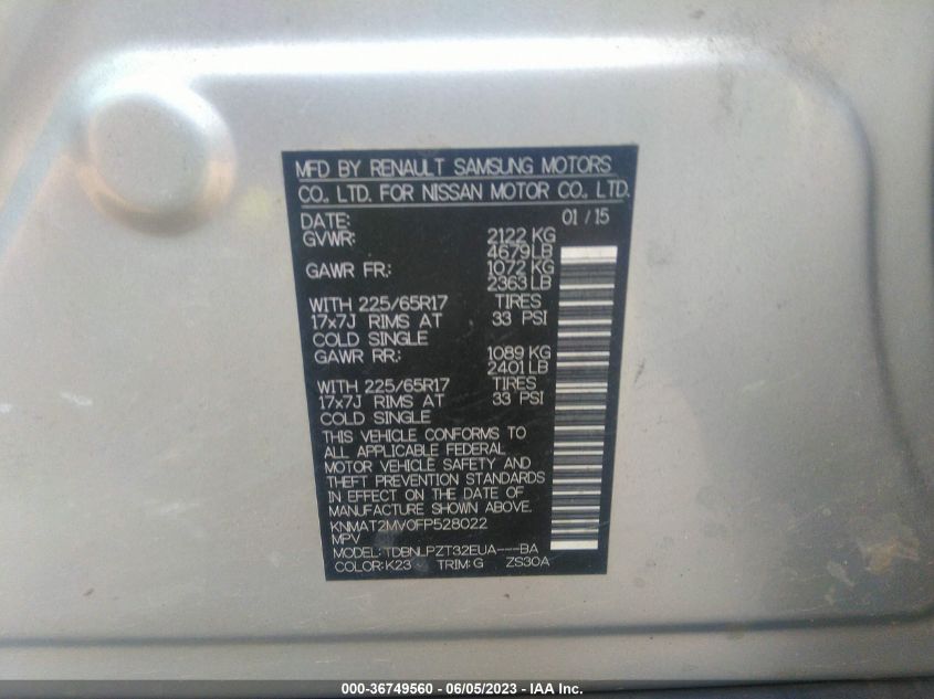 2015 NISSAN ROGUE S - KNMAT2MV0FP528022