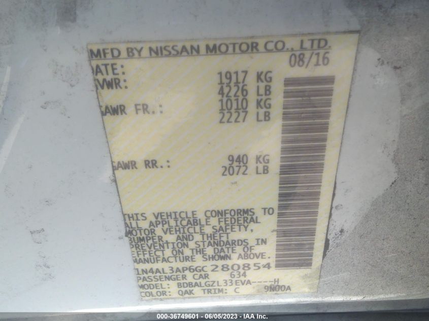 2016 NISSAN ALTIMA 2.5 S - 1N4AL3AP6GC280854