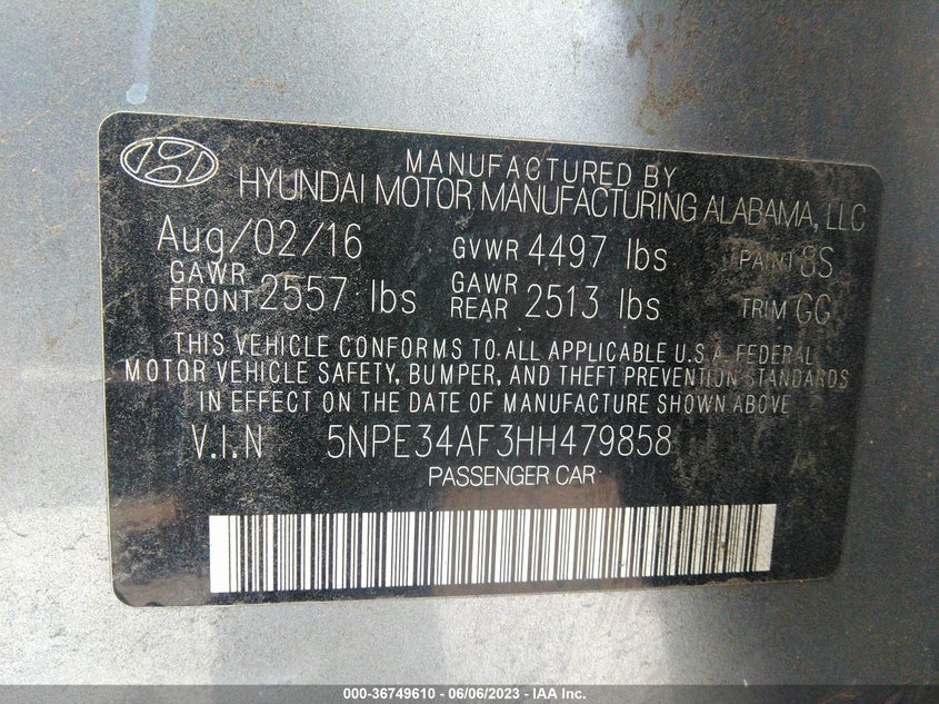 VIN 5NPE34AF3HH479858 2017 HYUNDAI SONATA SPORT