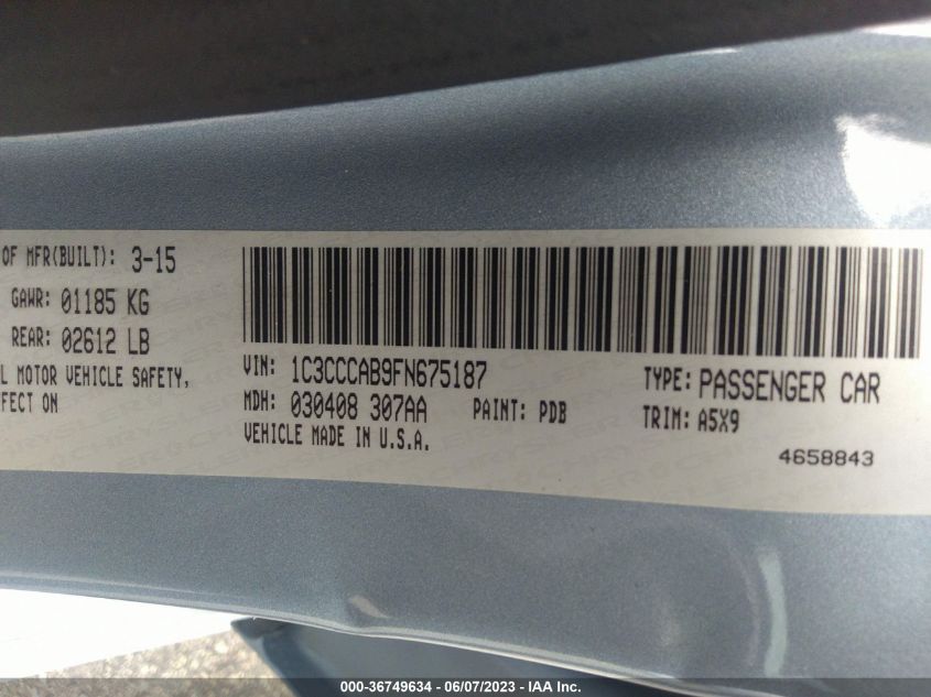 2015 CHRYSLER 200 LIMITED - 1C3CCCAB9FN675187