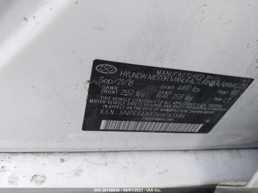 2019 HYUNDAI SONATA SPORT - 5NPE34AF3KH743586