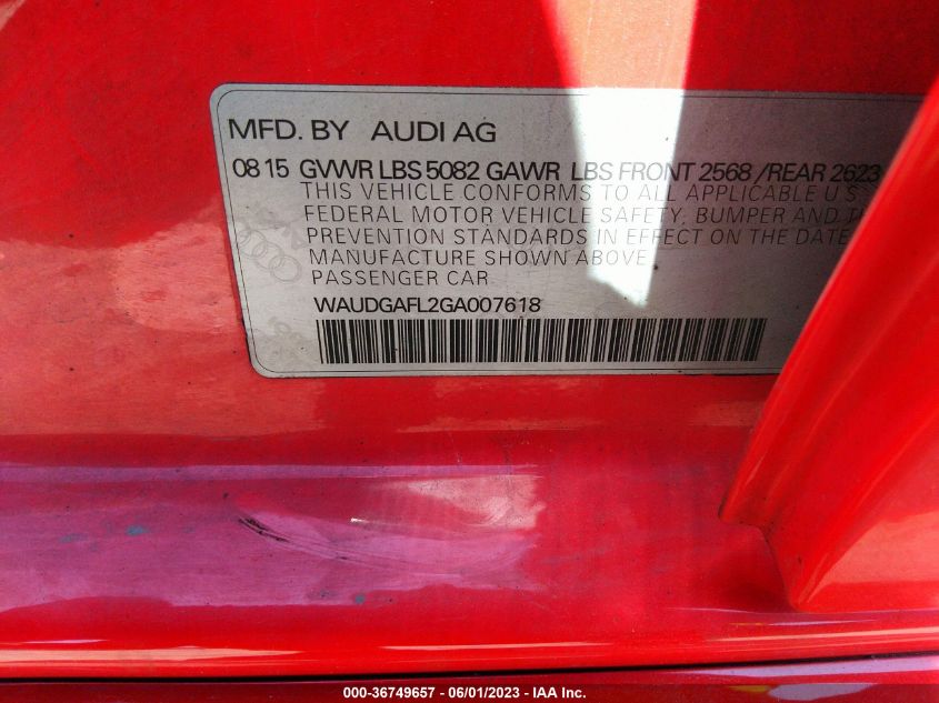 2016 AUDI S4 PREMIUM PLUS - WAUDGAFL2GA007618