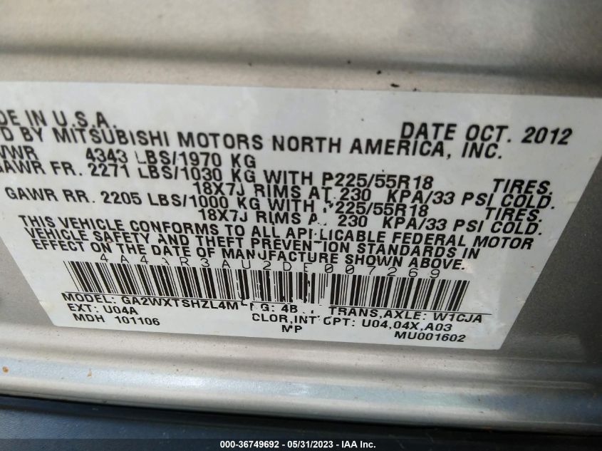 2013 MITSUBISHI OUTLANDER SPORT ES - 4A4AR3AU2DE007269