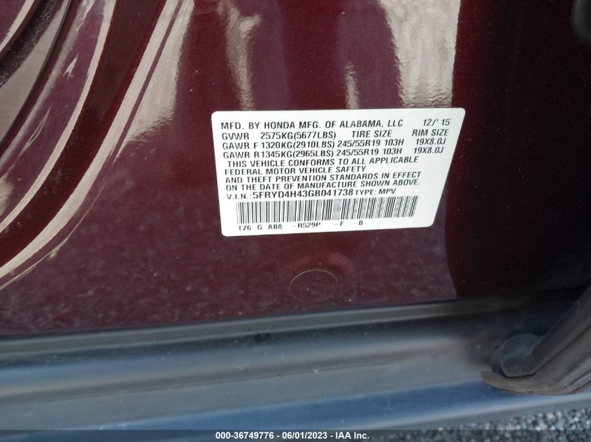 2016 ACURA MDX W/TECH/W/TECH - 5FRYD4H43GB041738