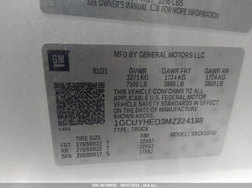 2021 CHEVROLET SILVERADO 1500 HIGH COUNTRY - 1GCUYHED3MZ224188