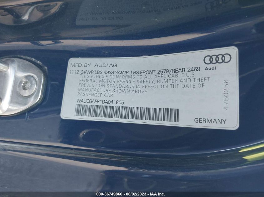 2013 AUDI S5 PREMIUM PLUS WAUCGAFR1DA041805
