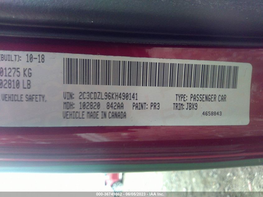 2019 DODGE CHALLENGER SRT HELLCAT REDEYE - 2C3CDZL99KH733571