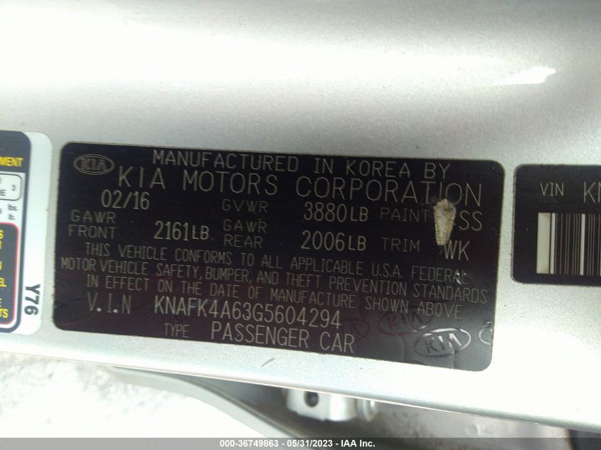 2016 KIA FORTE LX - KNAFK4A63G5604294