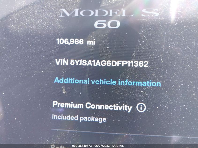 2013 TESLA MODEL S - 5YJSA1AG6DFP11362