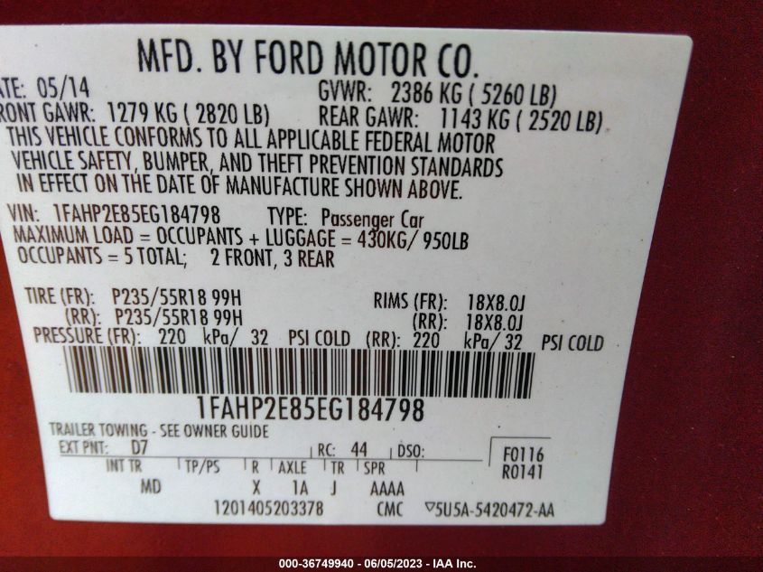 2014 FORD TAURUS SEL - 1FAHP2E85EG184798
